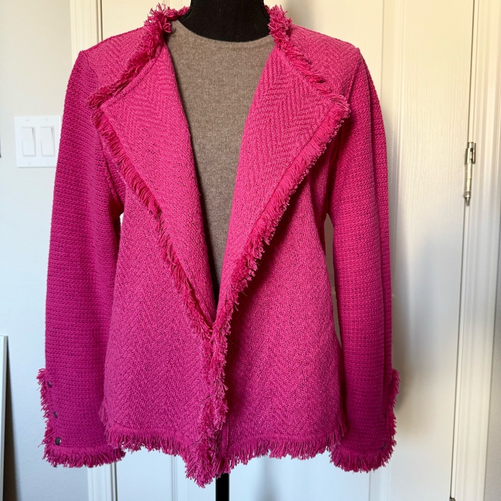 NWT Nic & Zoe pink fringe jacket size Large